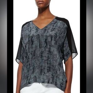 Eileen Fisher Gray Lace Printed Silk Crepe Chine Slouchy Top - S